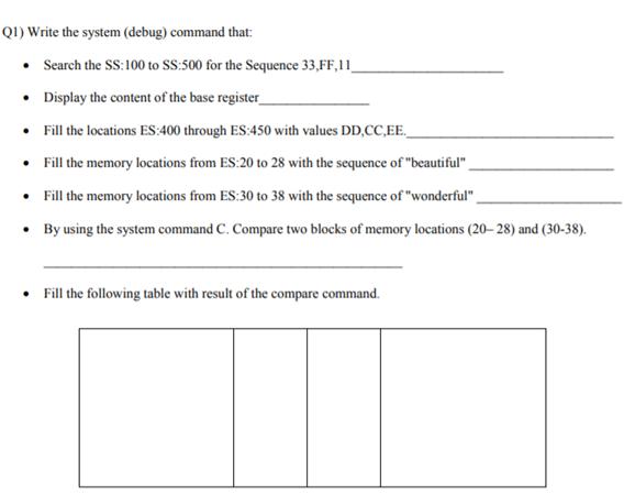 QI) Write the system (debug) command that: Search the SS:100 to SS:500