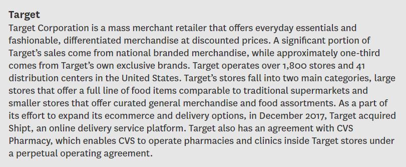 Target Target Corporation is a mass merchant retailer that offers everyday essentials and fashionable, differentiated merchan