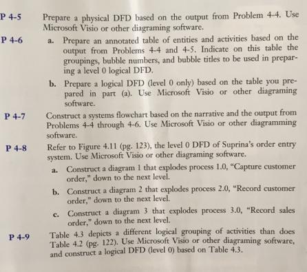 P 4-5 P 4-6 P 4-7 P 4-8 P4-9 Prepare a physical DFD based on the output from Problem 4-4. Use Microsoft Visio