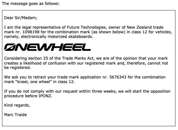 The message goes as follows: Dear Sir/Madam; I am the legal representative of Future Technologies, owner of New Zealand trade