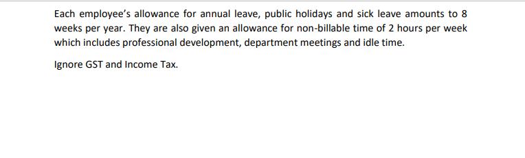 Each employees allowance for annual leave, public holidays and sick leave amounts to 8 weeks per year. They are also given a