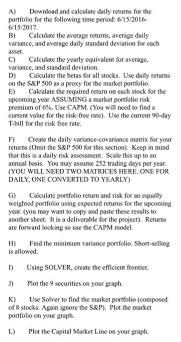 A) Download and calculate daily returns for the portfolio for the following time period: 6/15/2016-