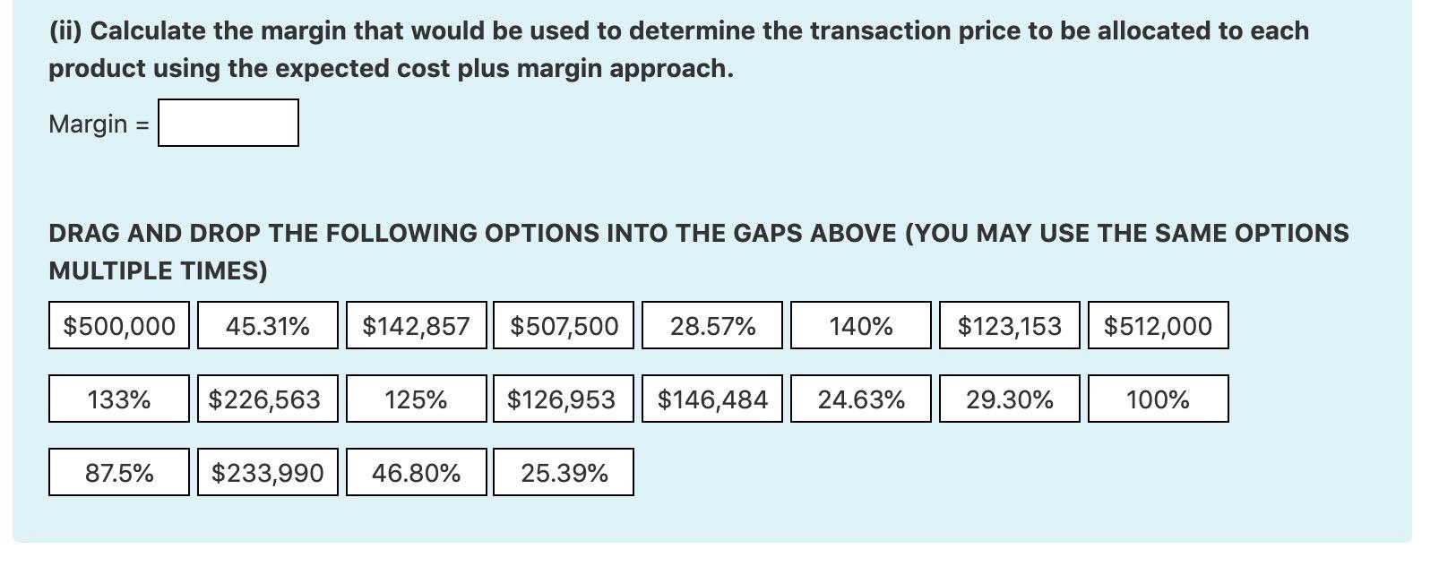 (ii) Calculate the margin that would be used to determine the transaction price to be allocated to each product using the exp