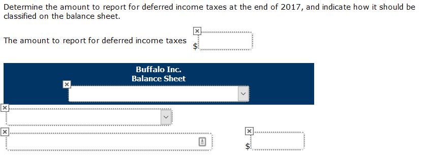 Determine the amount to report for deferred income taxes at the end of 2017, and indicate how it should be classified on the