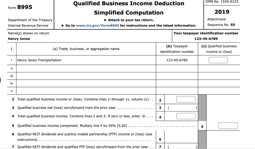 OMB No. 1545-0123 Form 8995 Qualified Business Income Deduction Simplified Computation Attach to your tax return. Go to www.i