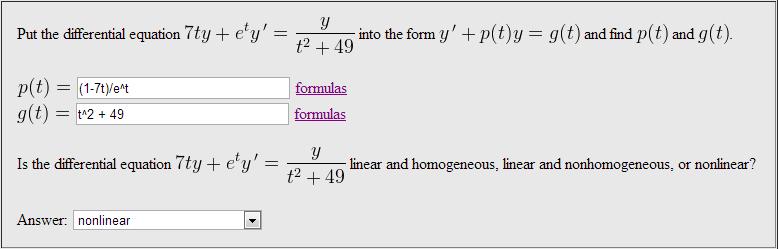 Put the differential equation 7ty + et y\' = y/t2 +