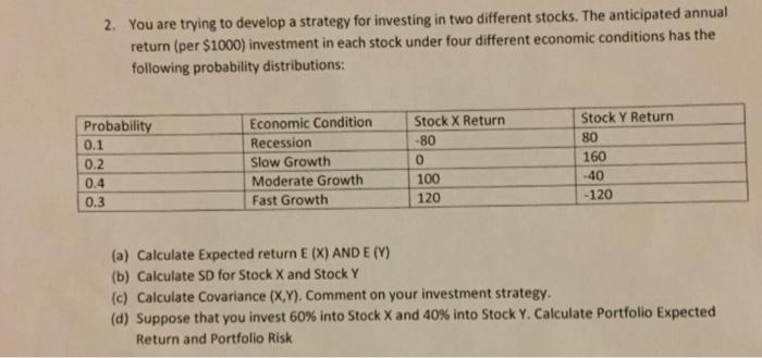 You are trying to develop a strategy for investing