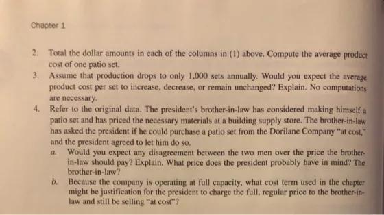 Chapter 1 2. 3. 4. Total the dollar amounts in each of the columns in (1) above. Compute the average product cost of one pati