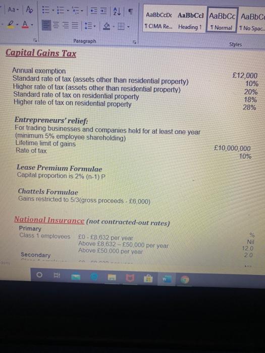 Aa- D A AaBbCcDc AaBbcc AaBbcc AaBbc TCIMA Re.. Heading 1 1 Normal 1 No Spac.. Paragraph Capital Gains Tax Styles Annual exem