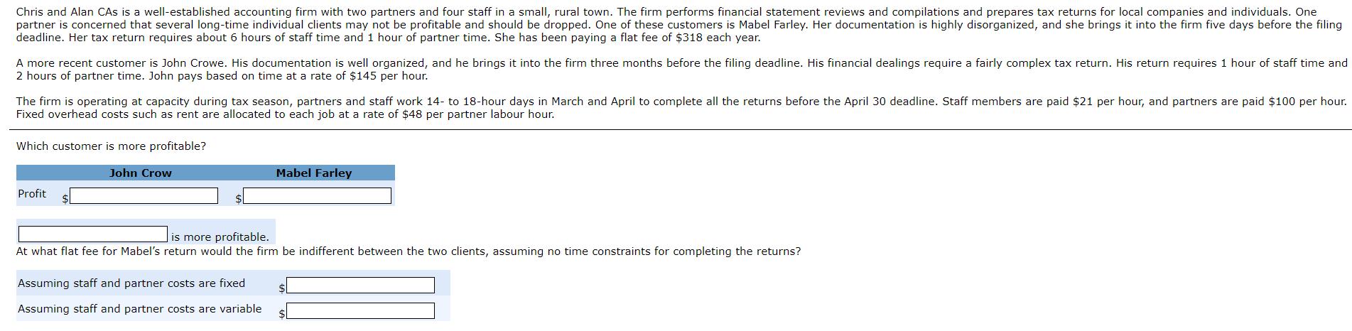 Chris and Alan CAS is a well-established accounting firm with two partners and four staff in a small, rural town. The firm pe