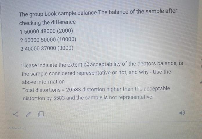 The group book sample balance The balance of the sample after checking the difference 1 50000 48000 (2000) 2 60000 50000 (100