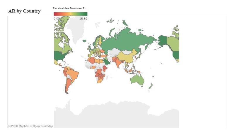 Receivables Turnover R... AR by Country 0.00 16.30 2020 Mapbox OpenStreetMap