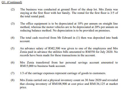 01. (Continued) ( (2) The business was conducted at ground floor of the shop lot. Mrs Zenia was staying at the first floor wi