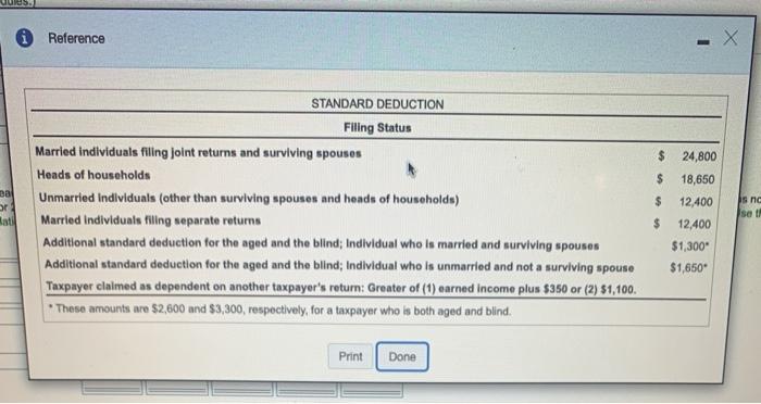 Reference $ $ за $ STANDARD DEDUCTION Filing Status Married individuals filing Joint returns and surviving spouses Heads of h