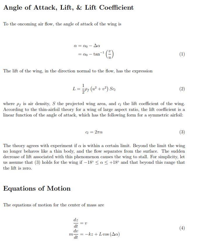 Angle of Attack, Lift, & Lift Coefficient To the oncoming air flow, the angle of attack of the wing is Q=Qp - Aa 20 - tan (1)