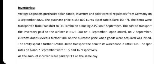 Inventories: Voltage Engineers purchased solar panels, invertors and solar control regulators from Germany on 3 September 202