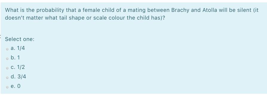 What is the probability that a female child of a mating between Brachy and Atolla will be silent (it doesnt matter what tail