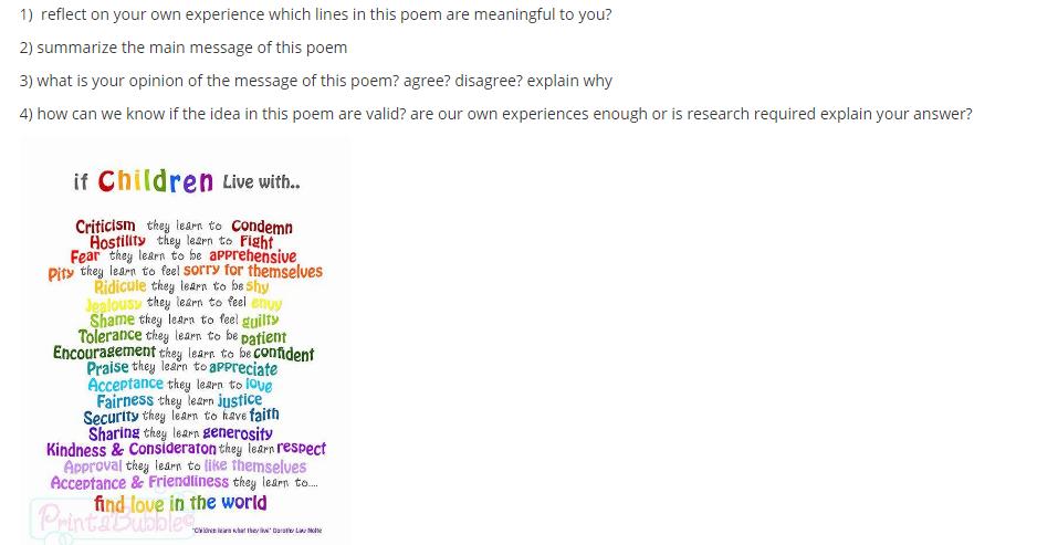 1) reflect on your own experience which lines in this poem are