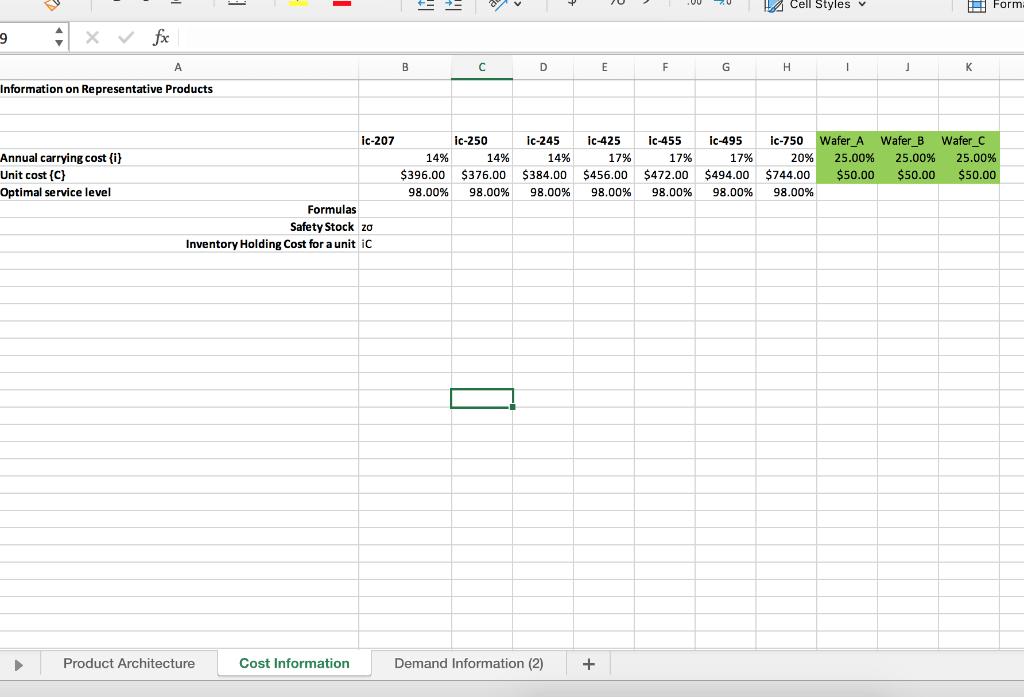 HA Cell Styles Form: 9 x fx A B с D E F G H 1 к Information on Representative Products ic-207 Annual carrying cost {i} Unit c