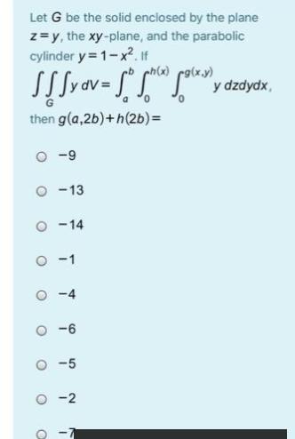 Let G be the solid enciosed by the plane z=y, the xy-plane,