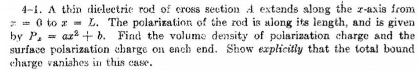 4-1. A thin dielectric rod of cross section A extends along the
