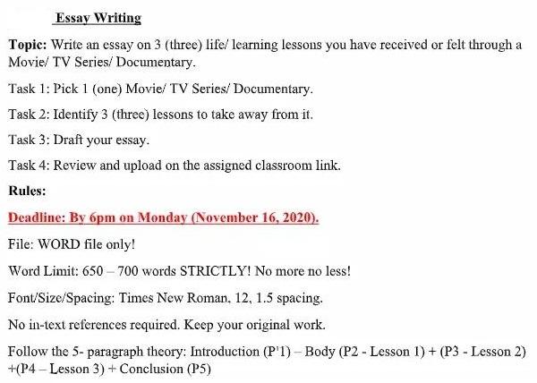 Essay Writing Topic: Write an essay on 3 (three) life/ learning lessons