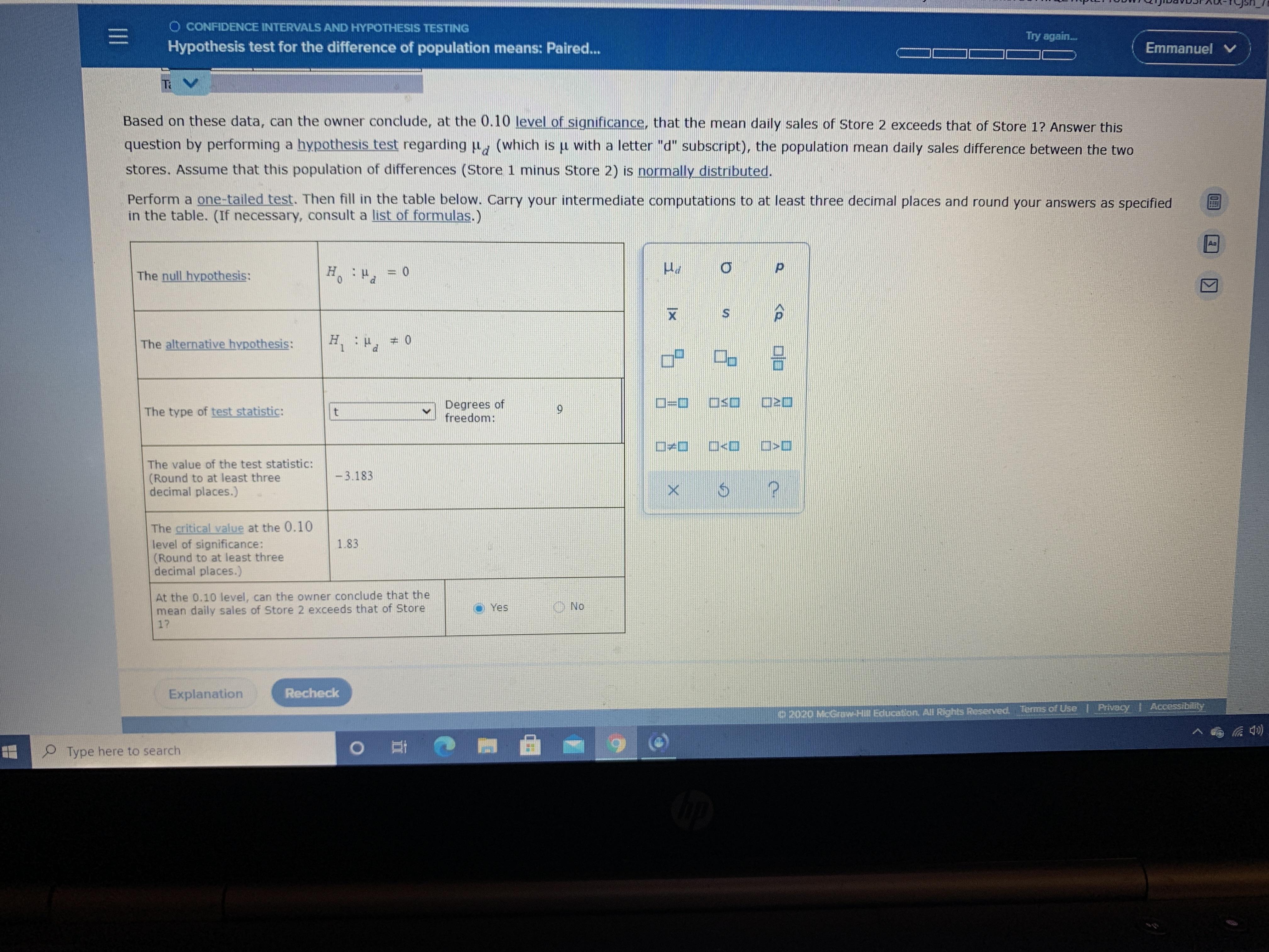 performance of two of her stores, Store 1 and Store 2. Though