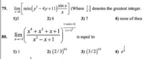 79. limmin (-4y+11) 1)5 2)6 *+x+x+1 x-x+1 80. lim 1) 1 2)