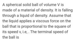 A spherical solid ball of volume V is made of a material