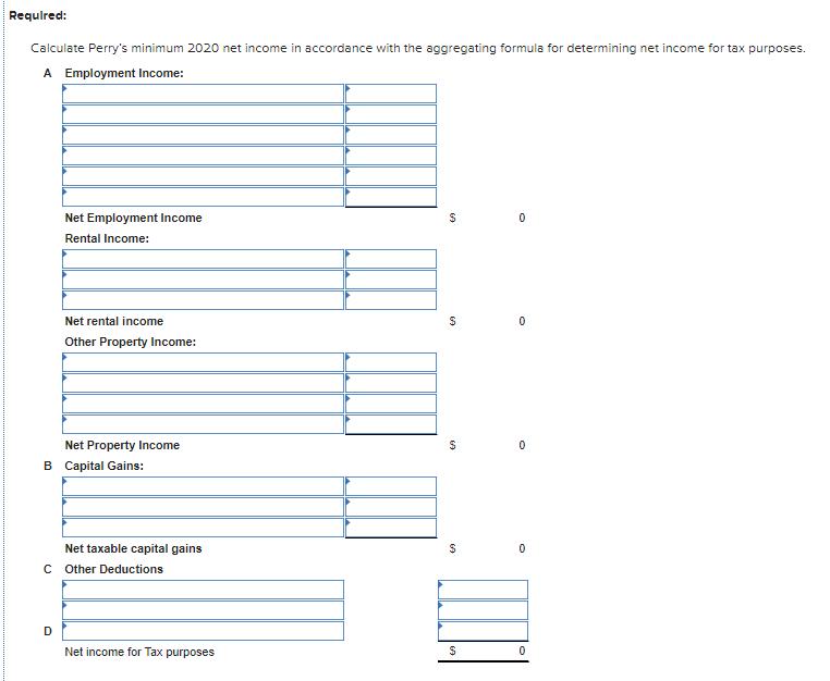 Requlred: Calculate Perrys minimum 2020 net income in accordance with the aggregating formula for determining net income for