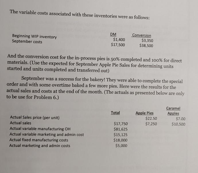 The variable costs associated with these inventories were as follows: Beginning WIP inventory September costs DM $1,400 $17,5