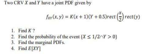 Two CRV X and Y have a joint PDF given by fxy