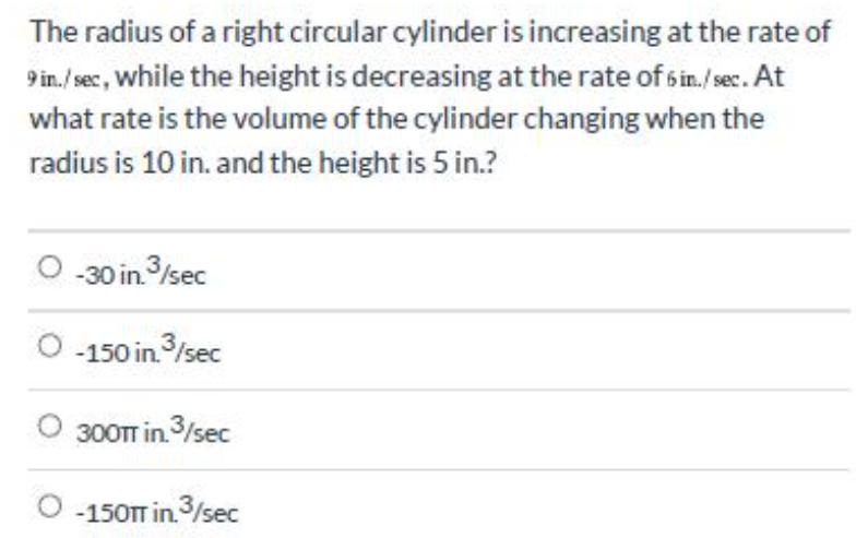 The radius of a right circular cylinder is increasing at the rate