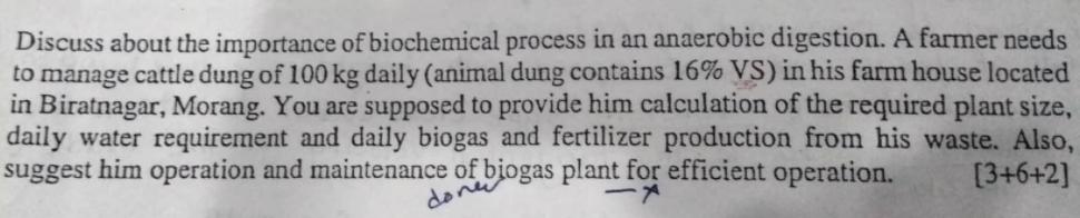 Discuss about the importance of biochemical process in an anaerobic digestion. A