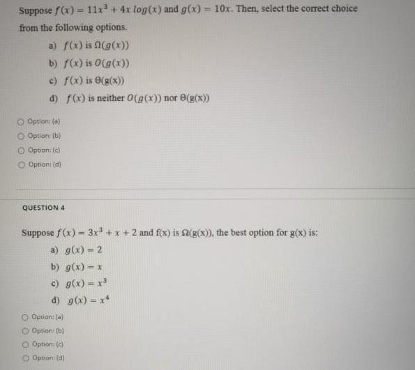 Suppose f(x) = 11x + 4x log(x) and g(x) = 10x. Then,