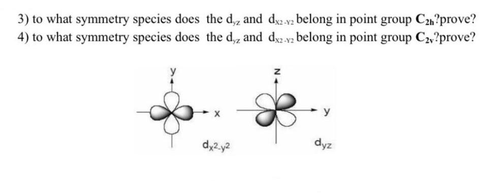 3) to what symmetry species does the dz and dx2 v belong