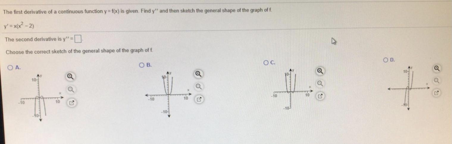 The first derivative of a continuous function y f(x) is given. Find