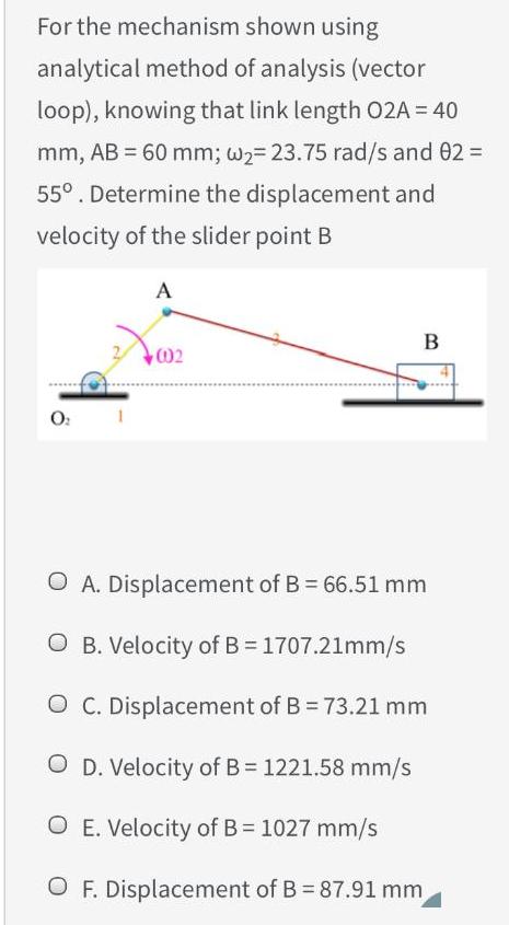 For the mechanism shown using analytical method of analysis (vector loop), knowing