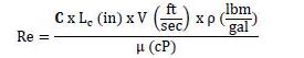 lbm xp gal ft CxL, (in) xV c) Re H (cP)