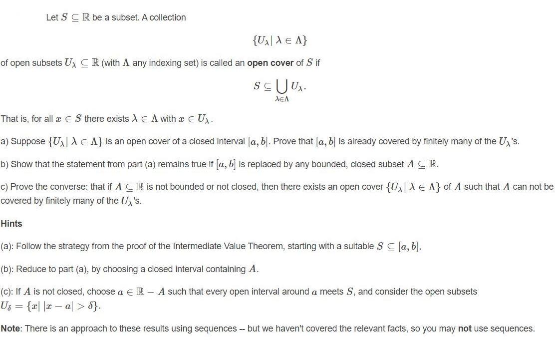 Let S CR be a subset. A collection {U\| A E A}