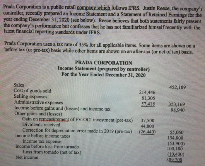 Prada Corporation is a public retail company which follows IFRS. Justin Reece, the companys controller, recently prepared an