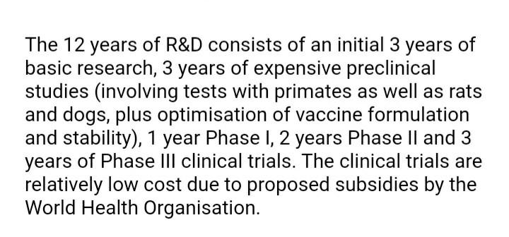 The 12 years of R&D consists of an initial 3 years of basic research, 3 years of expensive preclinical