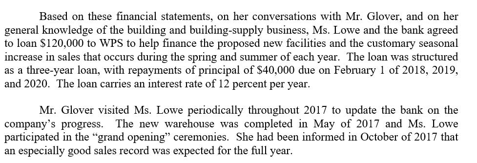 Based on these financial statements, on her conversations with Mr. Glover, and on her general knowledge of the building and b