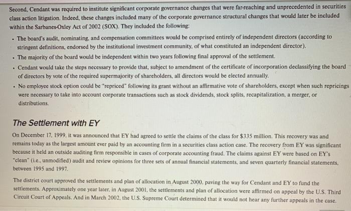 Second, Cendant was required to institute significant corporate governance changes that were far-reaching and unprecedented i