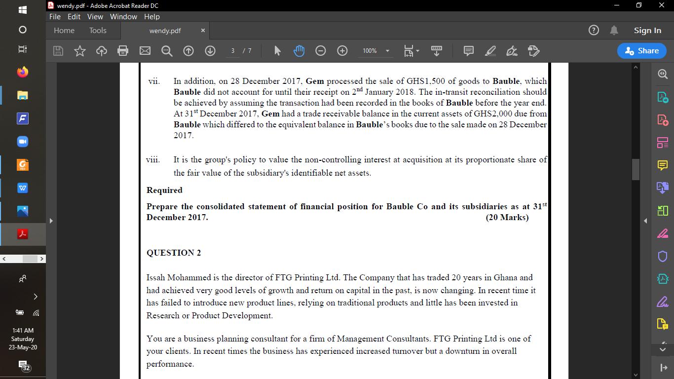 х wendy.pdf - Adobe Acrobat Reader DC File Edit View Window Help | O JI Home Tools wendy.pdf X Sign In A 3/7 100% to Share vi