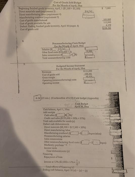 5 7,080 $16745 Cost of Goods Sold Budget For the Month of April, 20xx Beginning finished goods inventory, April, 1 ($1,500 +