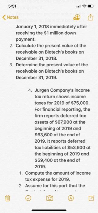 5:51 Notes January 1, 2018 immediately after receiving the $1 million down payment. 2. Calculate the present value of the rec