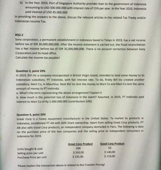 b) In the Year 2019, Port of Singapore Authority provides loan to the government of Indonesia amounting to USD 300.000.000 wi