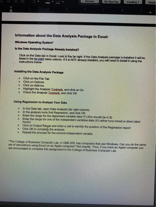 > Nam No Spacing Heading 1 Information about the Data Analysis Package In Excel: Windows Operating System Is the Data Analysi