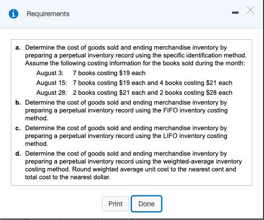 i Requirements a. Determine the cost of goods sold and ending merchandise inventory by preparing a perpetual inventory record